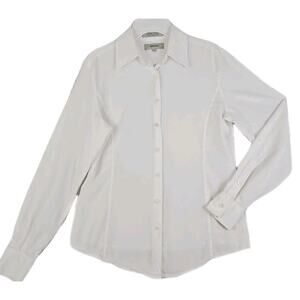 Faconnable ~Woman Size XS~ White Collared Button-Up Basic Shirt Cotton Blend.